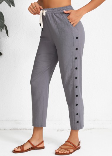 Double Side Pockets Dark Grey Jogger Elastic Waist Pants