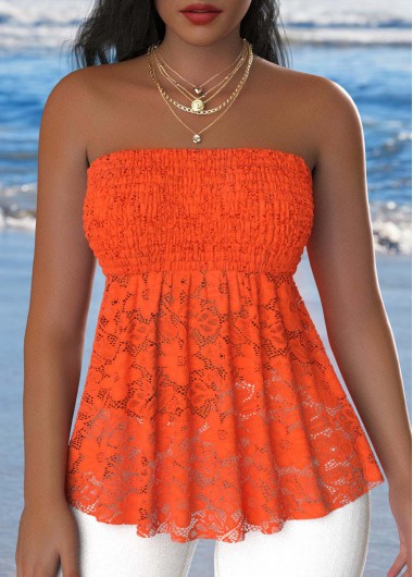 ROTITA Lace Orange Bandeau Sleeveless Tank Top