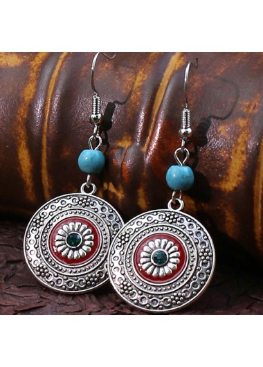 Round Silvery White Geometric Alloy Earrings
