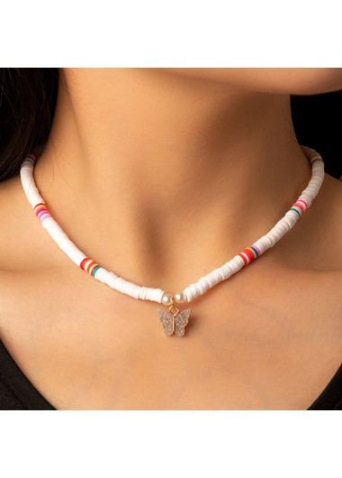 Round Butterfly Bohemian Design White Necklace
