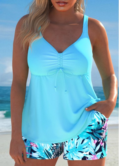 ROTITA Patchwork Mint Green Tropical Plants Print Tankini Set