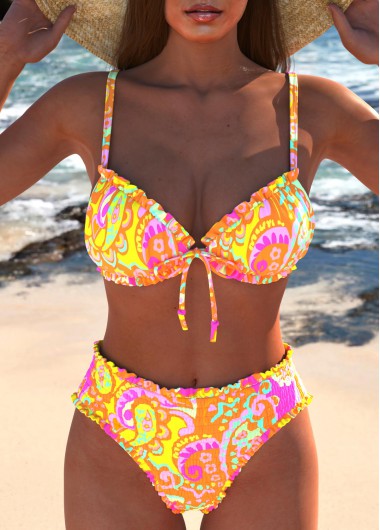 ROTITA Frill Multi Color Paisley Print Bikini Set