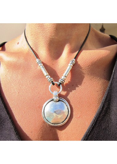 Round Silvery White Faux Leather Necklace