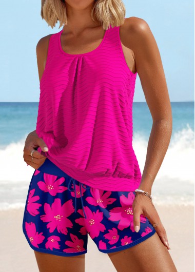 ROTITA Patchwork Hot Pink Floral Print Tankini Set
