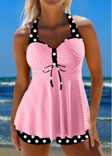 ROTITA Jacquard Light Pink Polka Dot Tankini Set