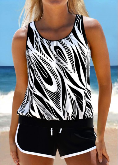 ROTITA Patchwork Black Geometric Print Tankini Set