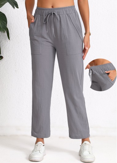 Pocket Elastic Waist High Waisted Dark Grey Pants