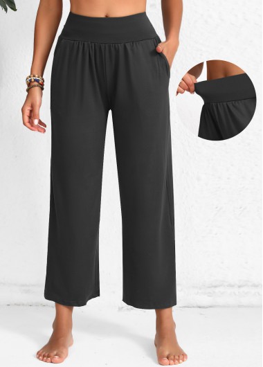 Pocket Dark Grey Marl Elastic Waist High Waisted Pants