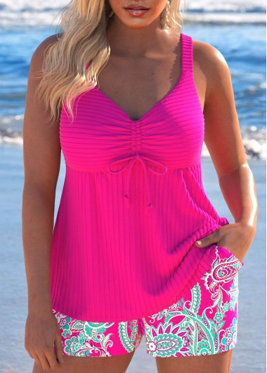 ROTITA Drawstring Hot Pink Paisley Print Tankini Set