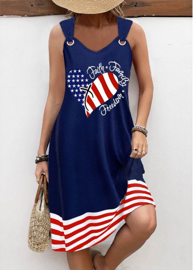 ROTITA American Flag Circular Ring Navy A Line Sleeveless Dress