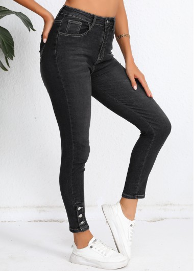 Button Black Skinny High Waisted Jeans