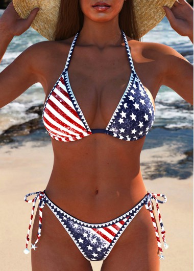 ROTITA Navy American Flag Tie Bikini Set