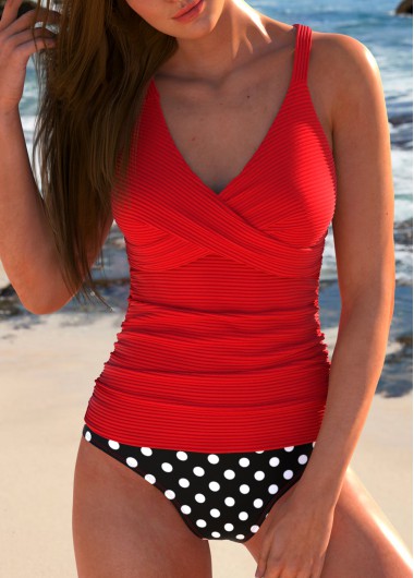 ROTITA Criss Cross Red Polka Dot Tankini Set