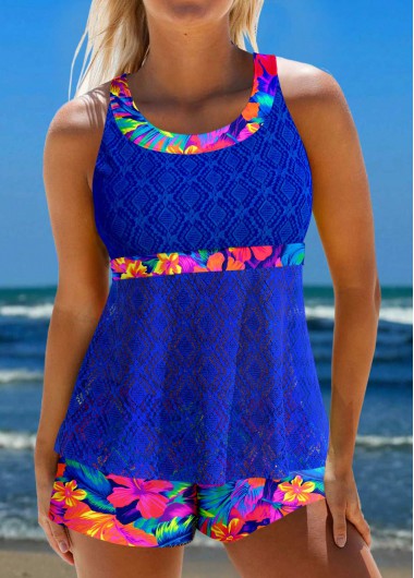 ROTITA Lace Royal Blue Floral Print Tankini Set