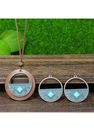 Round Layered Design Mint Green Wood Earring Set