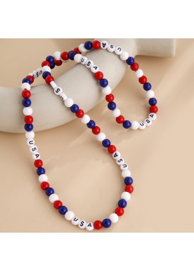 Round Letter Design American Flag Red Necklace