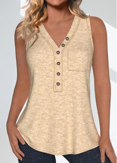 ROTITA Pocket Light Camel V Neck Sleeveless Tank Top