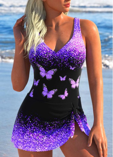 ROTITA Twist Purple Ombre One Piece Swimdress