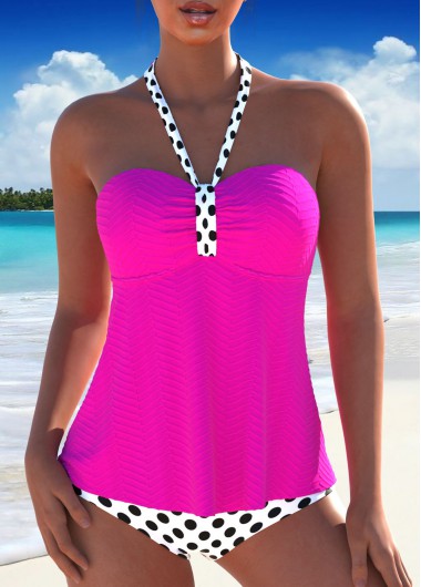ROTITA Tie Hot Pink Polka Dot Tankini Set