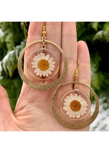 Round Floral Design Golden Alloy Earrings