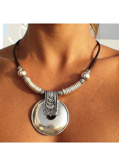 Round Silvery White Alloy Detail Necklace