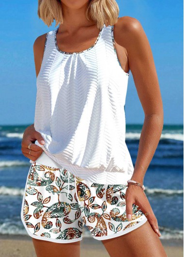 ROTITA Jacquard White Paisley Print Tankini Set