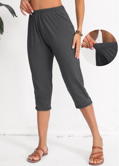 Dark Grey Marl High Waisted Elastic Waist Capri Leggings
