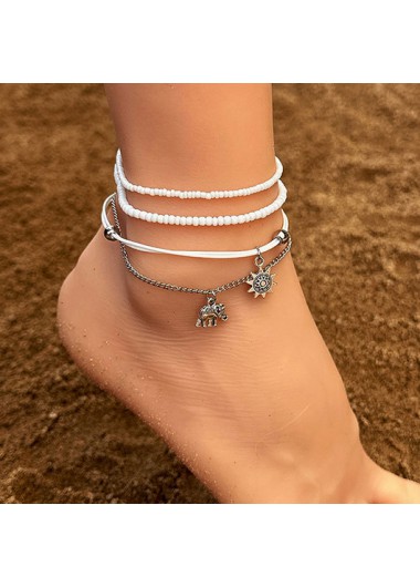 Shell Beaded White Alloy Anklets Set