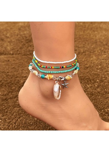 Shell Beaded Mint Green Anklets Set