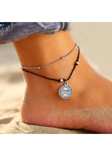 Round Silvery White Alloy Anklet Set