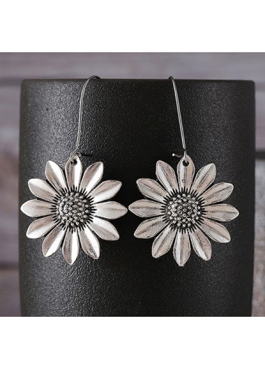 Silvery White Sunflower Design Alloy Earrings