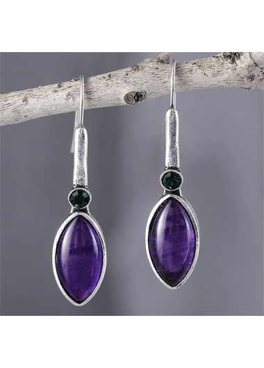 Purple Rhinestone Geometric Detail Alloy Earrings