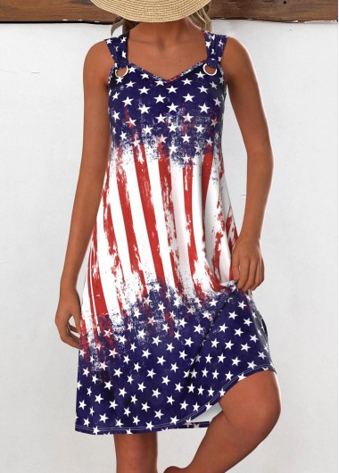 ROTITA American Flag Eyelet Navy A Line V Neck Dress