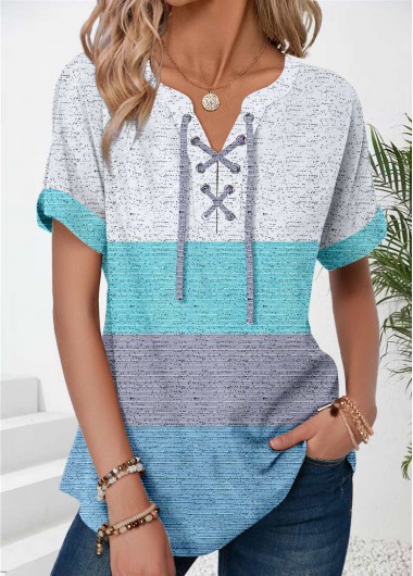 ROTITA Lace Up Mint Green Split Neck T Shirt