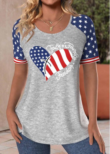 ROTITA Patchwork Flag Print Light Grey Marl T Shirt