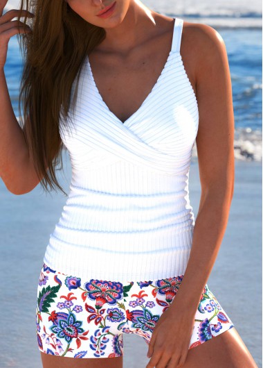 ROTITA Surplice White Tribal Print Tankini Set