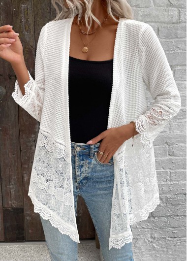 ROTITA Patchwork Lace White 3/4 Sleeve Light Cardigan