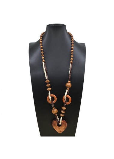 Heart Dark Coffee Geometric Wood Necklace