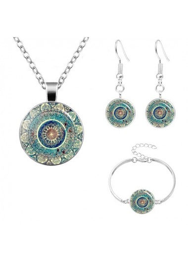 Round Turquoise Alloy Necklace and Bracelet Set