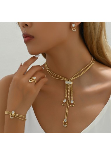 Layered Gold Alloy Necklace and Wristband Set