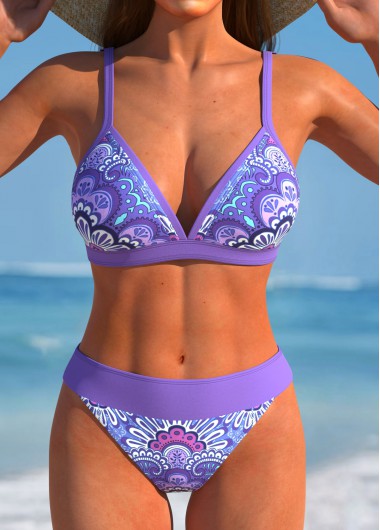 ROTITA Patchwork Purple Tribal Print Bikini Set
