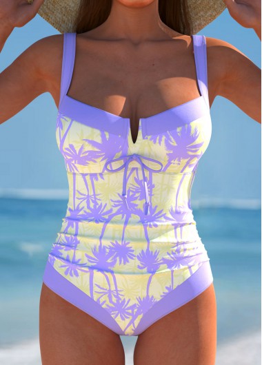 ROTITA Cut Out Light Purple One Piece Swimwear