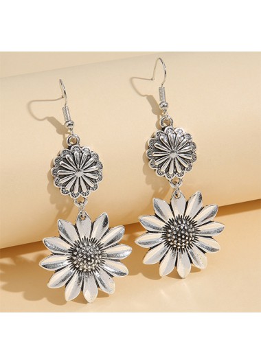 Silvery White Alloy Floral Design Earrings