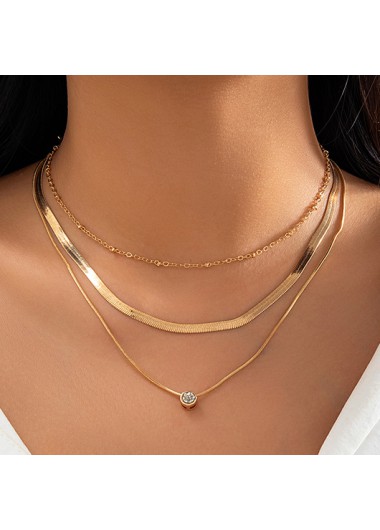 Golden Geometric Layered Detail Metal Necklace