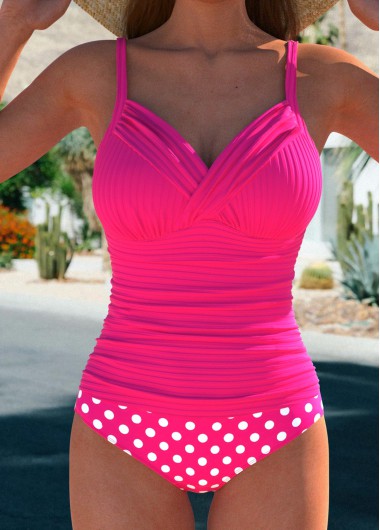 ROTITA Surplice Hot Pink Polka Dot Tankini Set