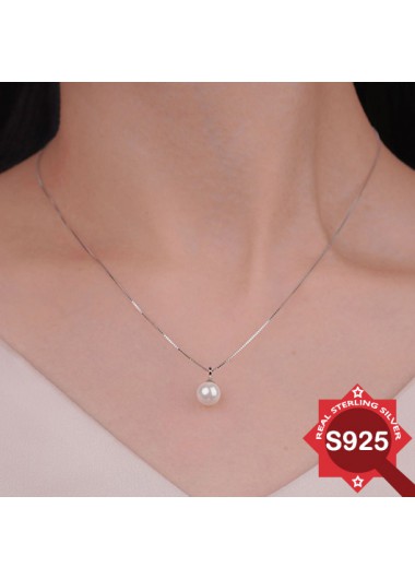 Silvery White Pearl Detail 925 Silver Necklace