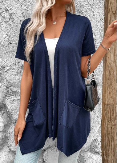 Handkerchief Hem Short Sleeve Navy Light Coat