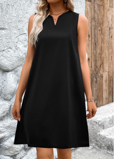ROTITA Black A Line Split Neck Sleeveless Dress
