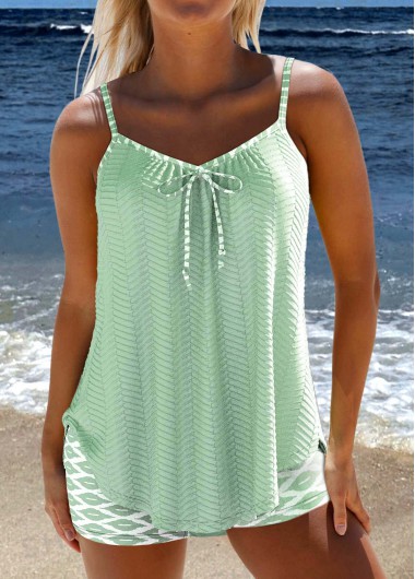ROTITA Bowknot Sage Green Geometric Print Tankini Set