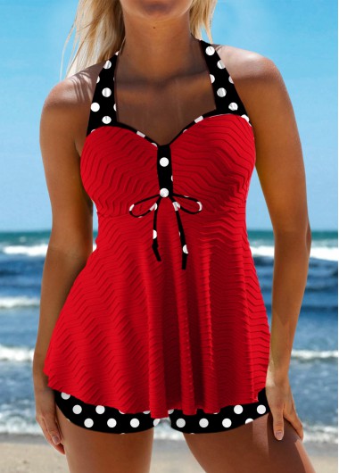 ROTITA Jacquard Red Polka Dot Tankini Set